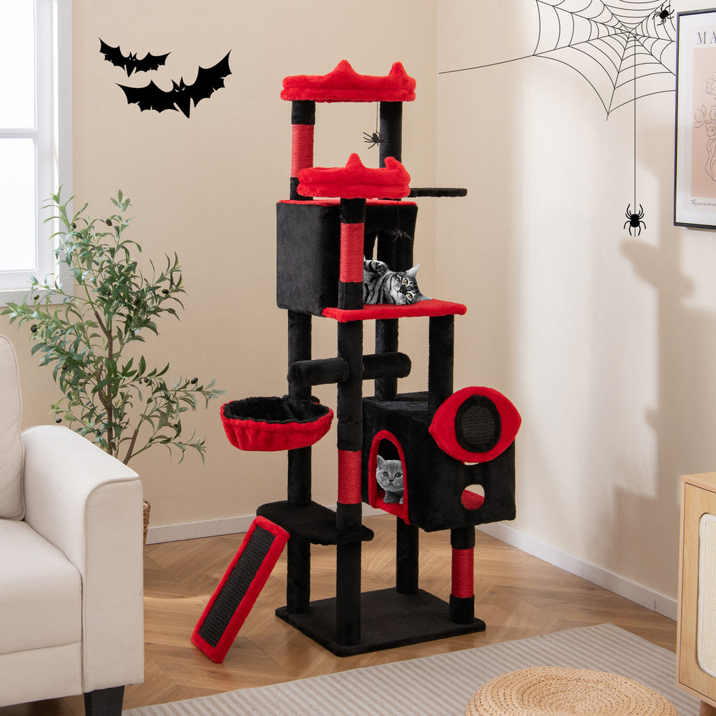 Large Gothic Cat Tree with Condos & Plush Perches - Black & Red Variation of THIS listing