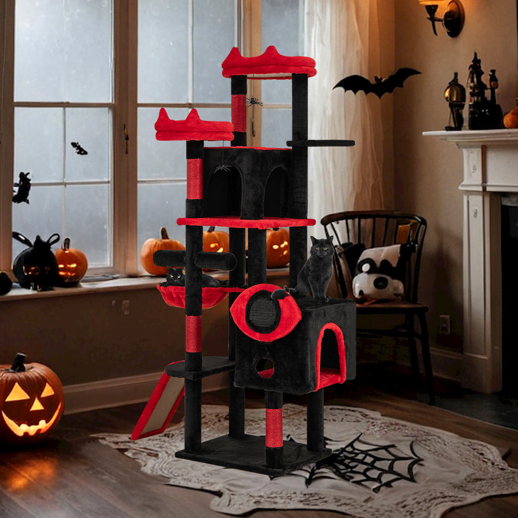 Large Gothic Cat Tree with Condos & Plush Perches - Black & Red Variation of THIS listing