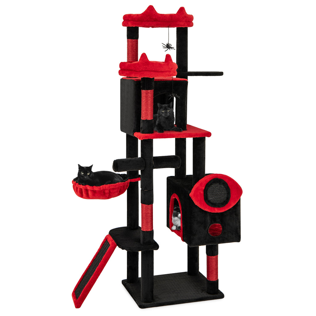 Large Gothic Cat Tree with Condos & Plush Perches - Black & Red Variation of THIS listing
