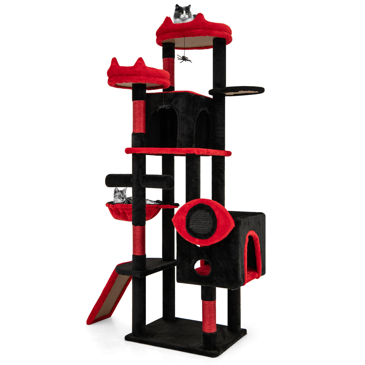 Large Gothic Cat Tree with Condos & Plush Perches - Black & Red Variation of THIS listing