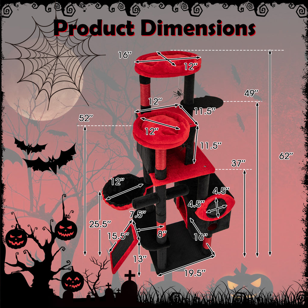 Large Gothic Cat Tree with Condos & Plush Perches - Black & Red Variation of THIS listing