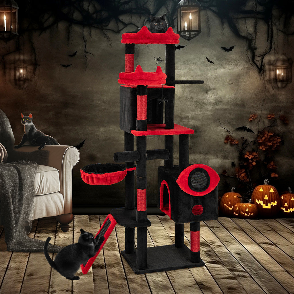 Large Gothic Cat Tree with Condos & Plush Perches - Black & Red Variation of THIS listing