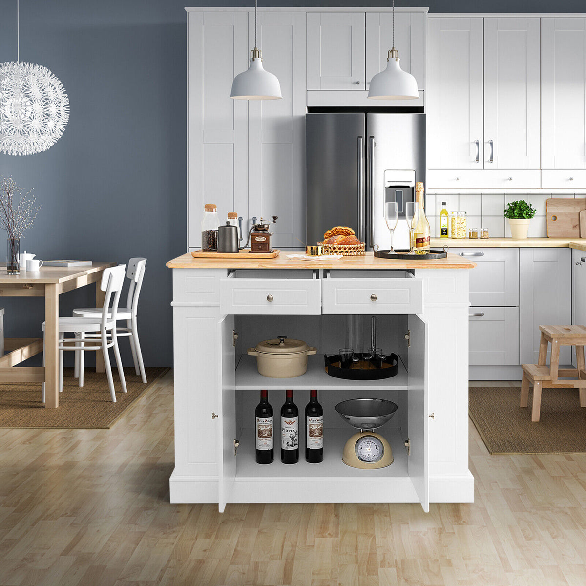Kitchen Island with Drop Leaf Countertop, Black – Storage & Shelves