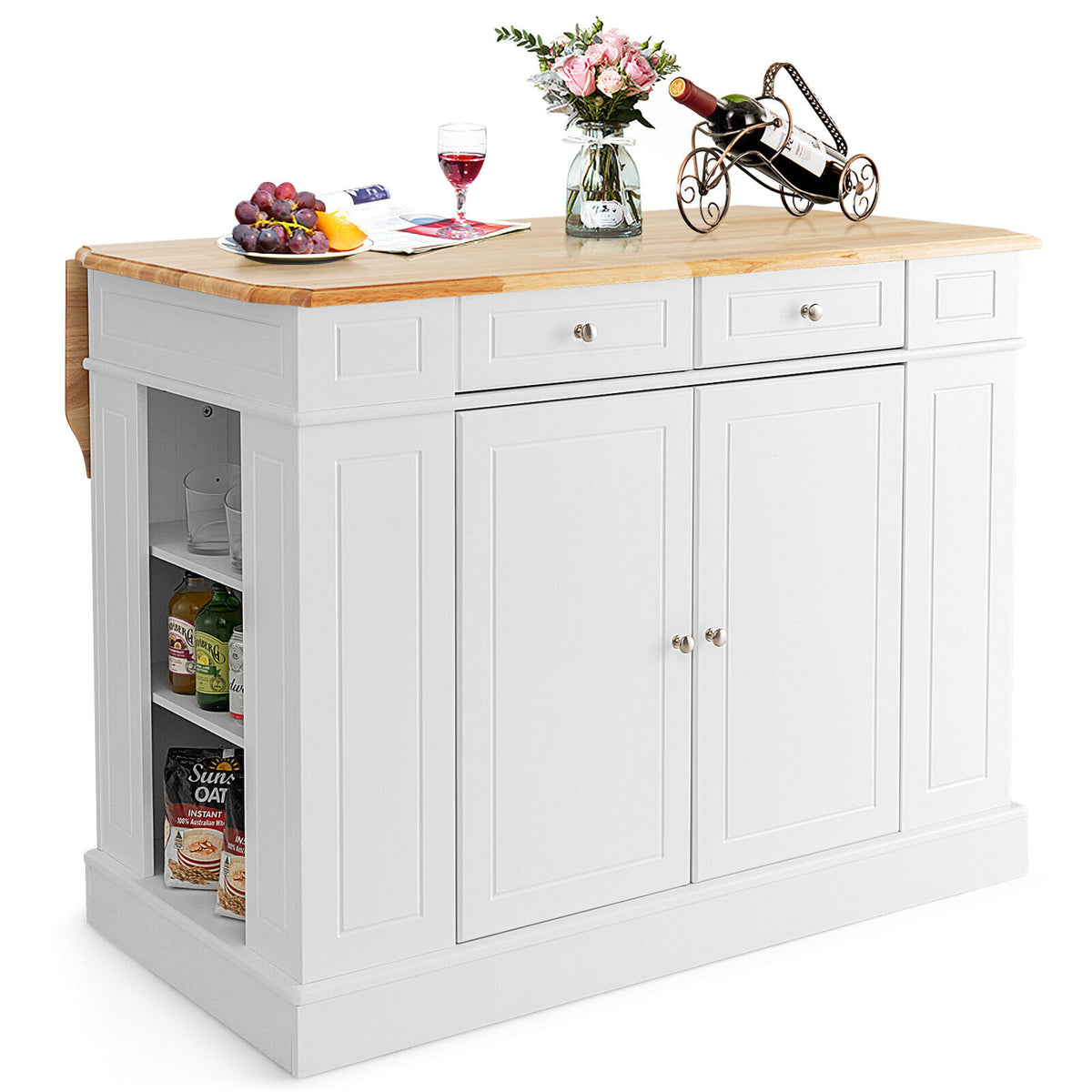 Kitchen Island + 2 Bar Stools + Storage Cart - 3-Piece Set