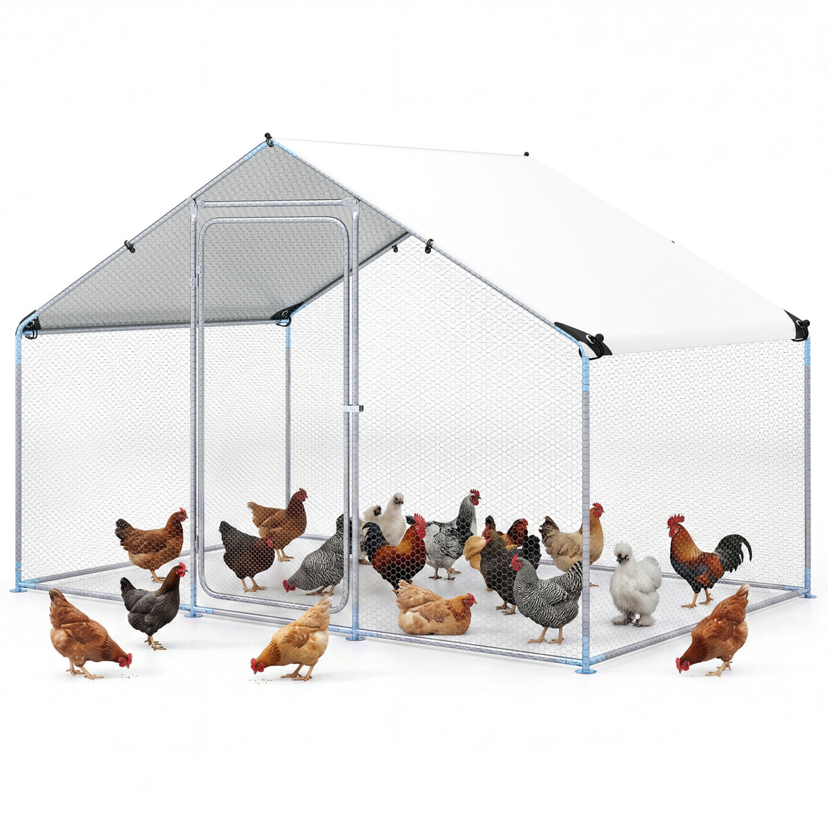 Large Metal Chicken Coop with Waterproof Cover - 9.8 x 6.7 Feet, Sharped Roof