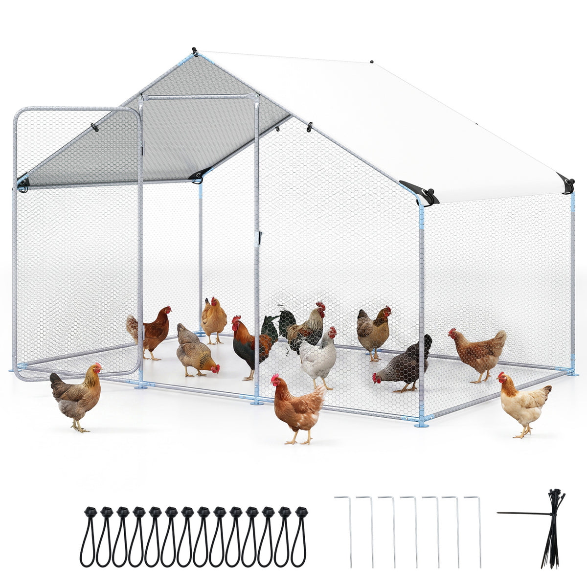 Large Metal Chicken Coop with Waterproof Cover - 9.8 x 6.7 Feet, Sharped Roof