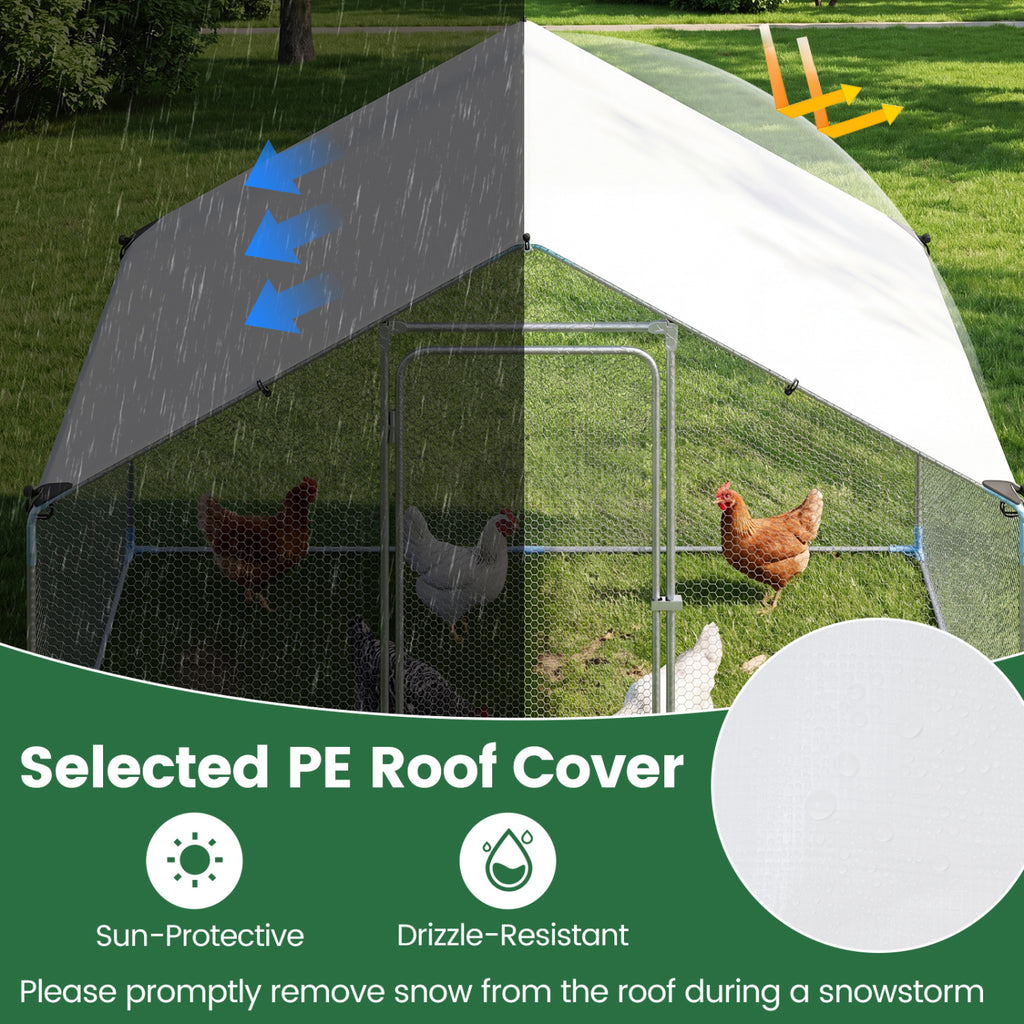 Large Metal Chicken Coop with Waterproof Cover - 9.8 x 6.7 Feet, Sharped Roof