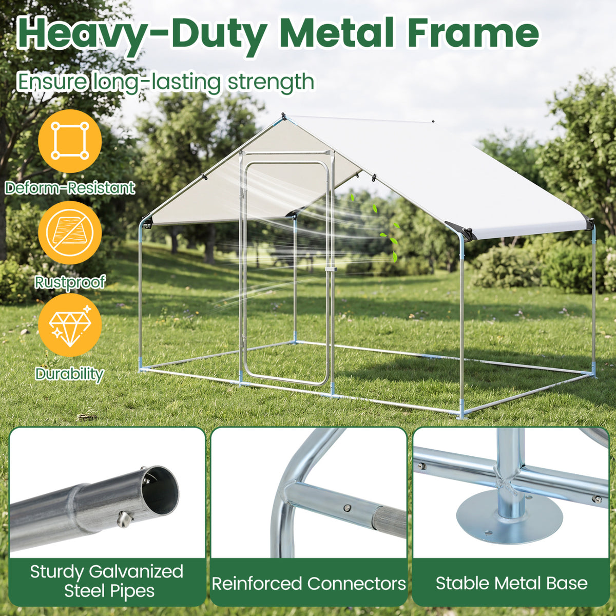 Large Metal Chicken Coop with Waterproof Cover - 9.8 x 6.7 Feet, Sharped Roof