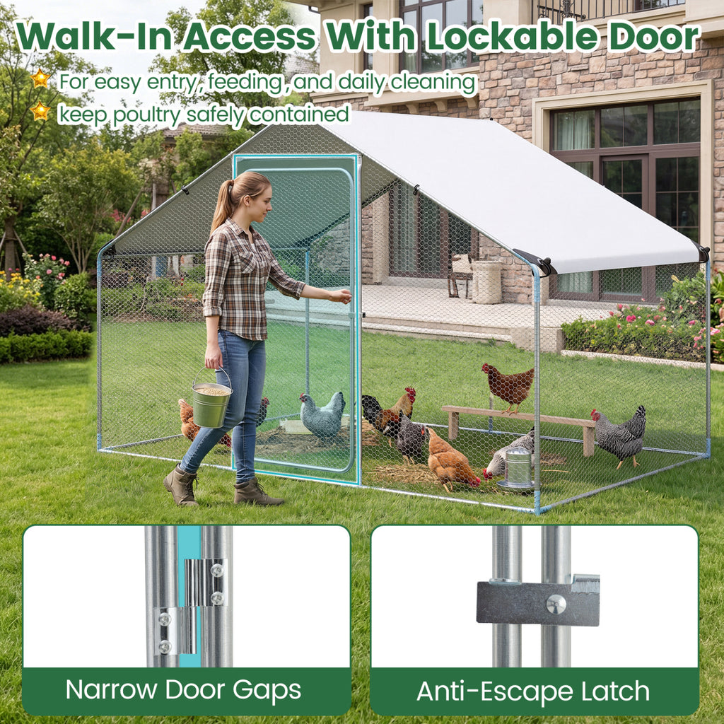 Large Metal Chicken Coop with Waterproof Cover - 9.8 x 6.7 Feet, Sharped Roof
