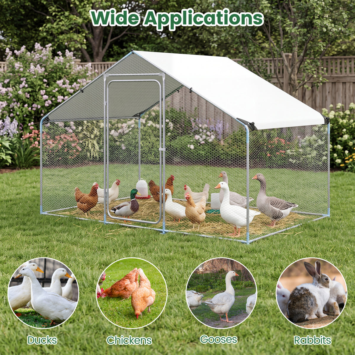 Large Metal Chicken Coop with Waterproof Cover - 9.8 x 6.7 Feet, Sharped Roof