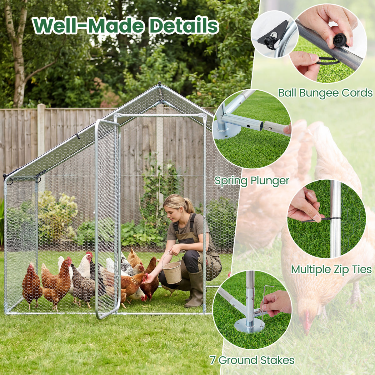 Large Metal Chicken Coop with Waterproof Cover - 9.8 x 6.7 Feet, Sharped Roof