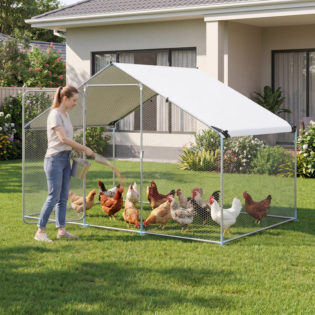 Large Metal Chicken Coop with Waterproof Cover - 9.8 x 6.7 Feet, Sharped Roof