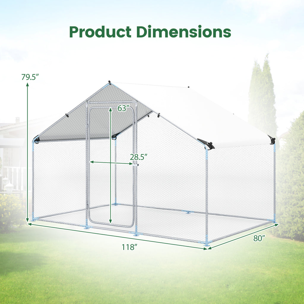Large Metal Chicken Coop with Waterproof Cover - 9.8 x 6.7 Feet, Sharped Roof