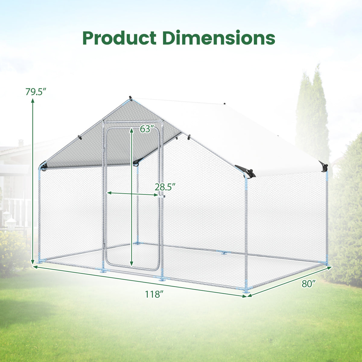 Large Metal Chicken Coop with Waterproof Cover - 9.8 x 6.7 Feet, Sharped Roof