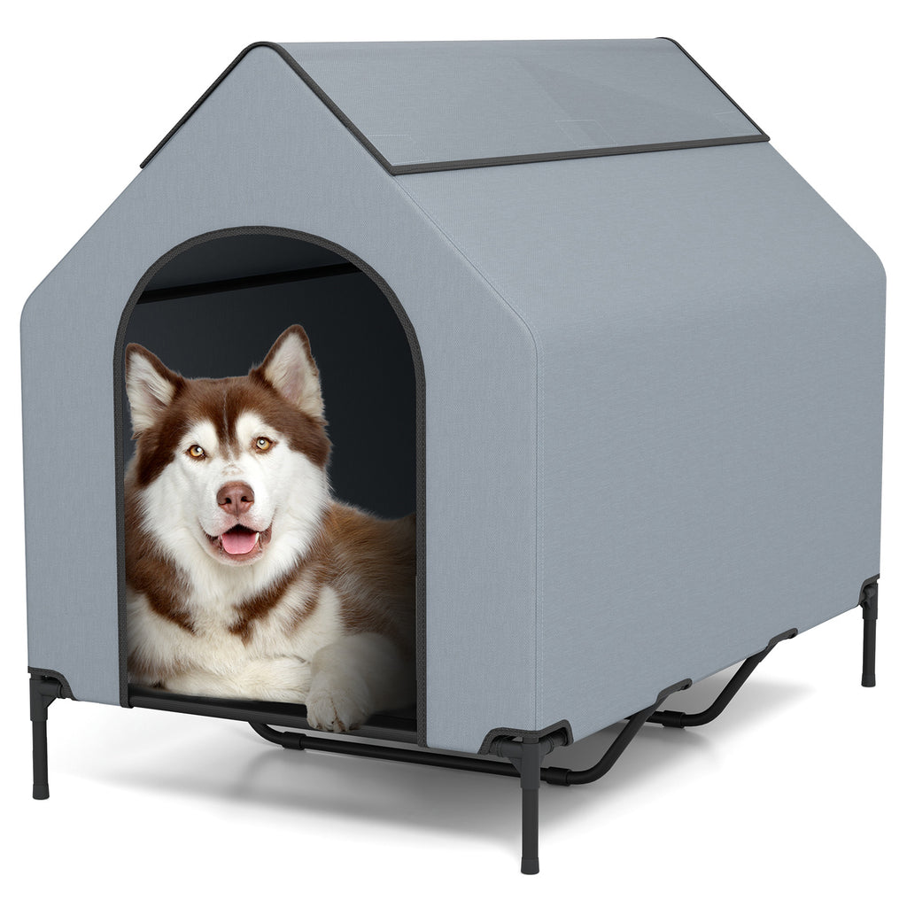 Outdoor Elevated Pet House with Ventilated Windows - 3 Sizes, Waterproof Oxford Cover