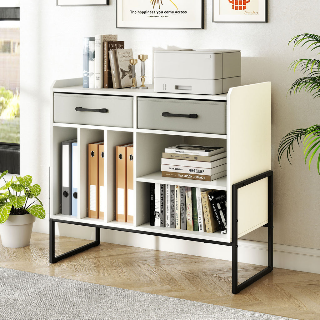 Large Record Player Stand with Charging Station, White