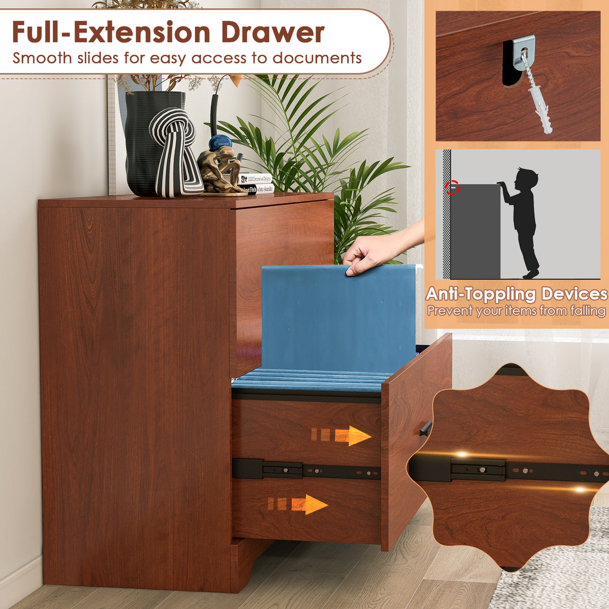 2-Drawer Lateral File Cabinet with Adjustable Hanging Bars for Home