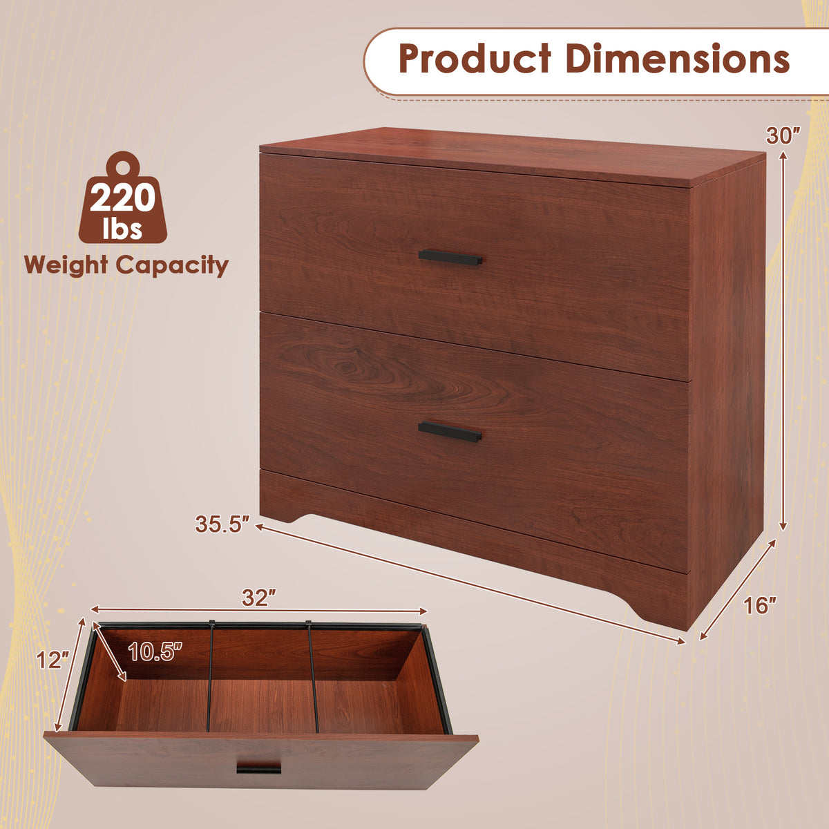2-Drawer Lateral File Cabinet with Adjustable Hanging Bars for Home