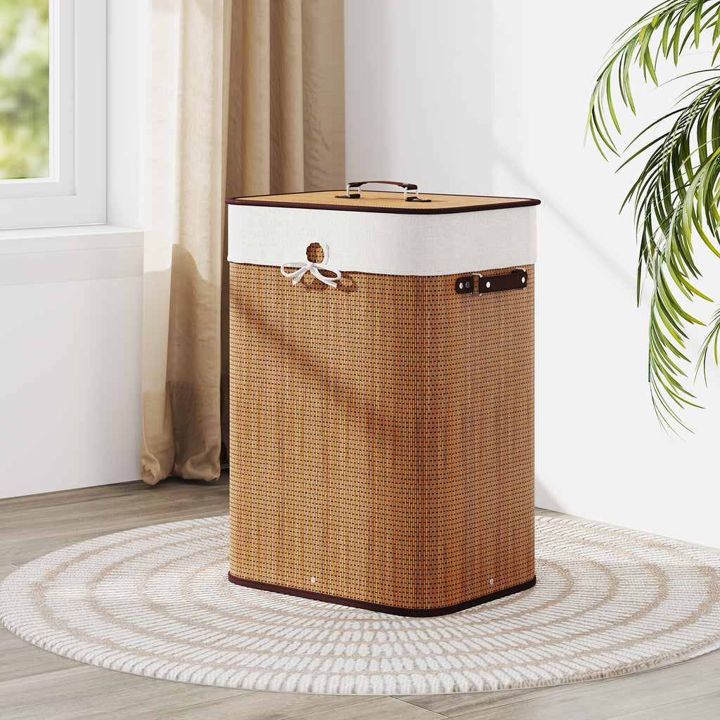 19 Gal Rectangle Laundry Basket Bamboo Clothes Hamper with Handles