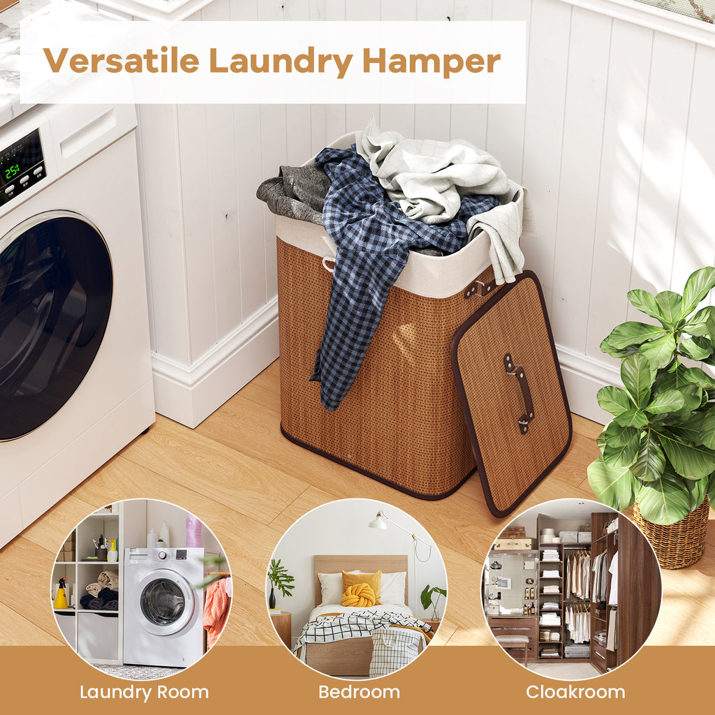 19 Gal Rectangle Laundry Basket Bamboo Clothes Hamper with Handles