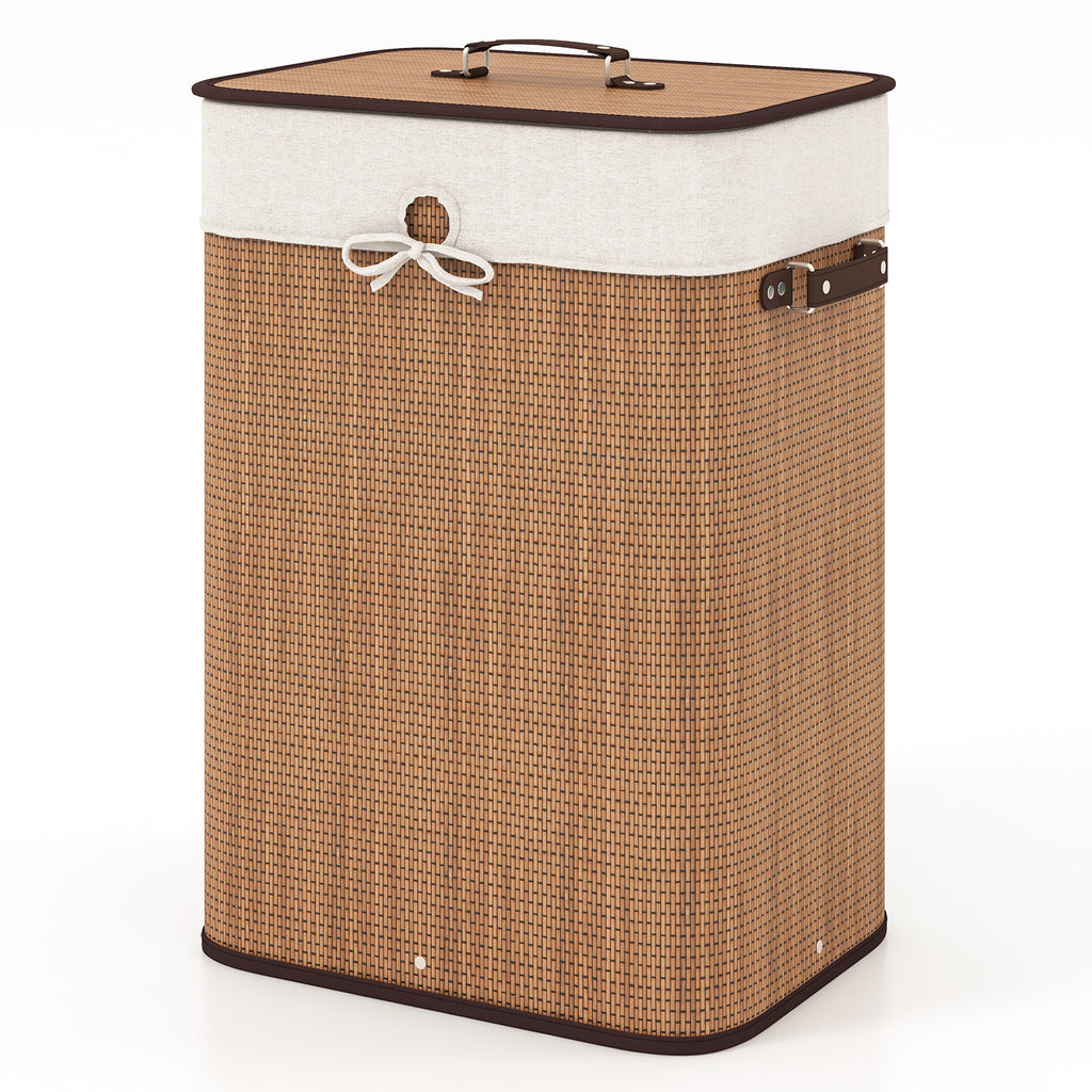 19 Gal Rectangle Laundry Basket Bamboo Clothes Hamper with Handles