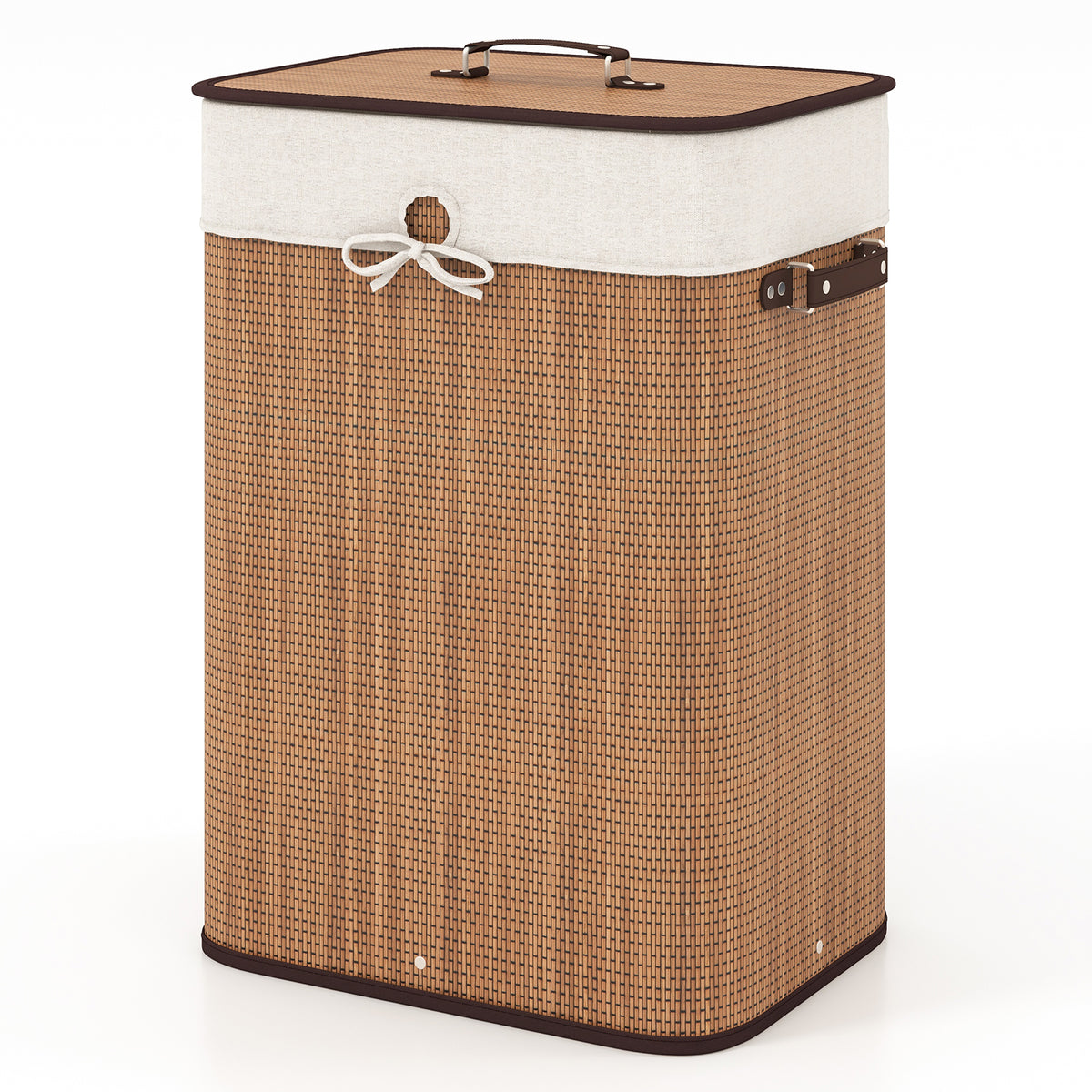 19 Gal Rectangle Laundry Basket Bamboo Clothes Hamper with Handles