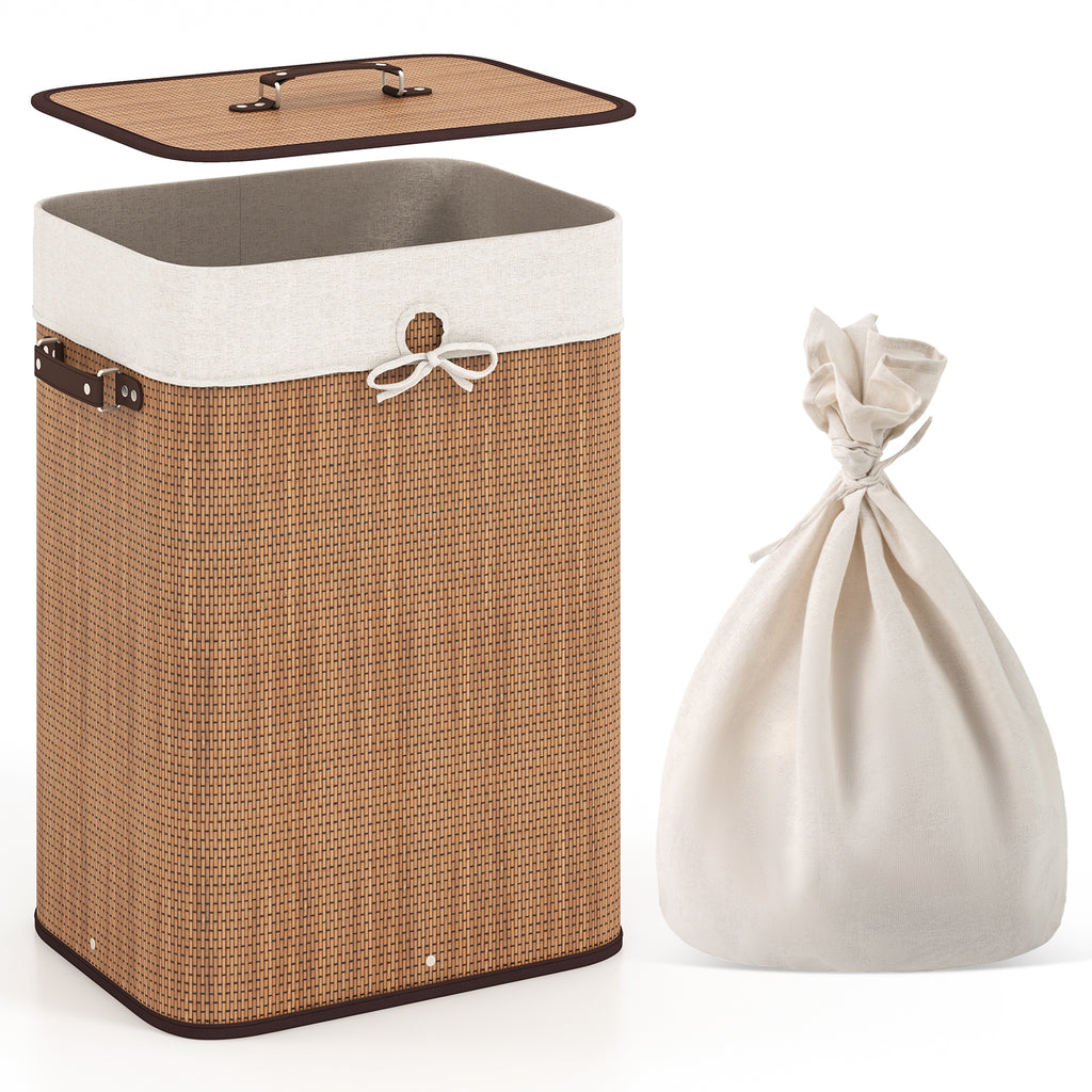 19 Gal Rectangle Laundry Basket Bamboo Clothes Hamper with Handles