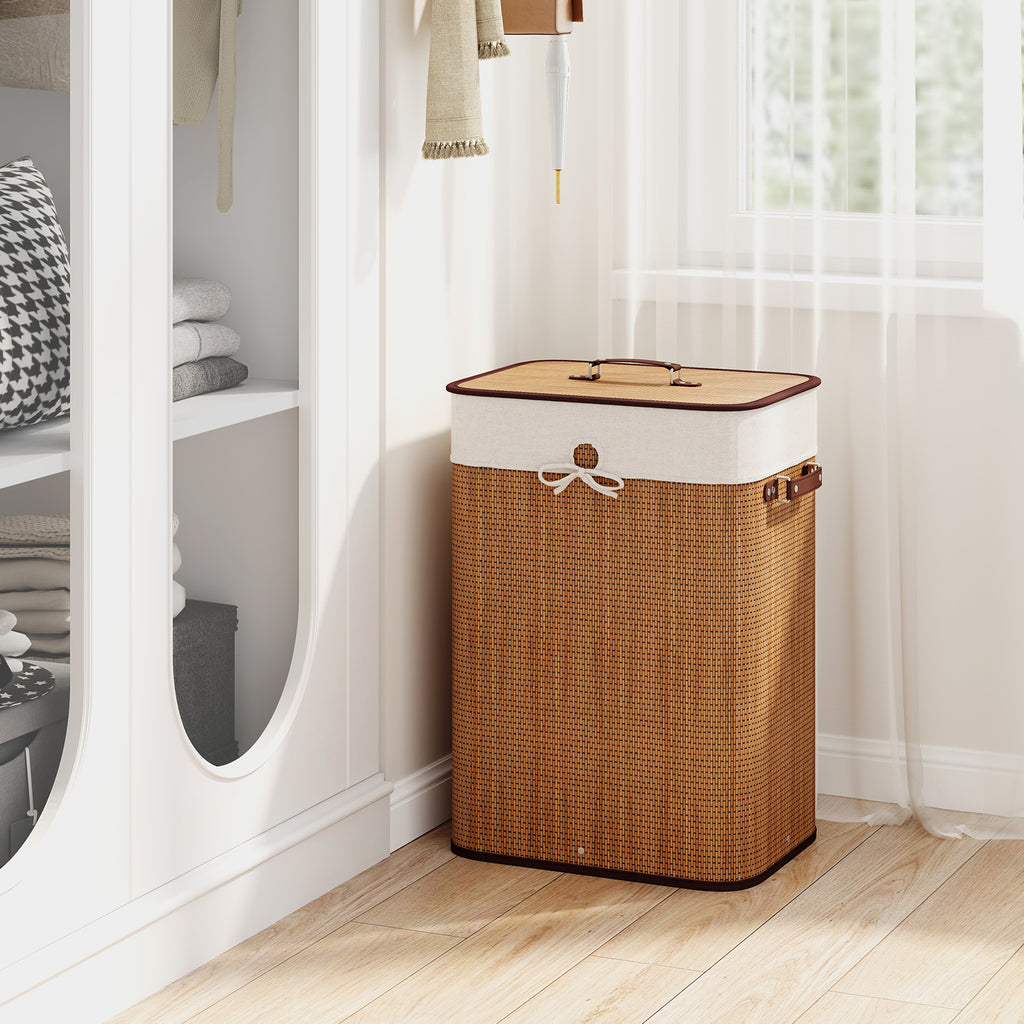 19 Gal Rectangle Laundry Basket Bamboo Clothes Hamper with Handles