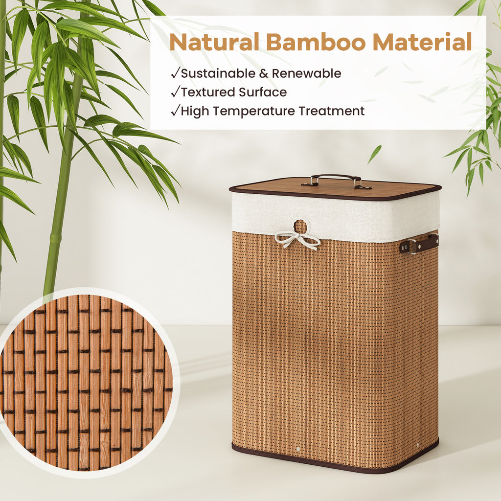 19 Gal Rectangle Laundry Basket Bamboo Clothes Hamper with Handles