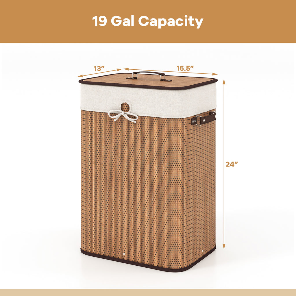 19 Gal Rectangle Laundry Basket Bamboo Clothes Hamper with Handles