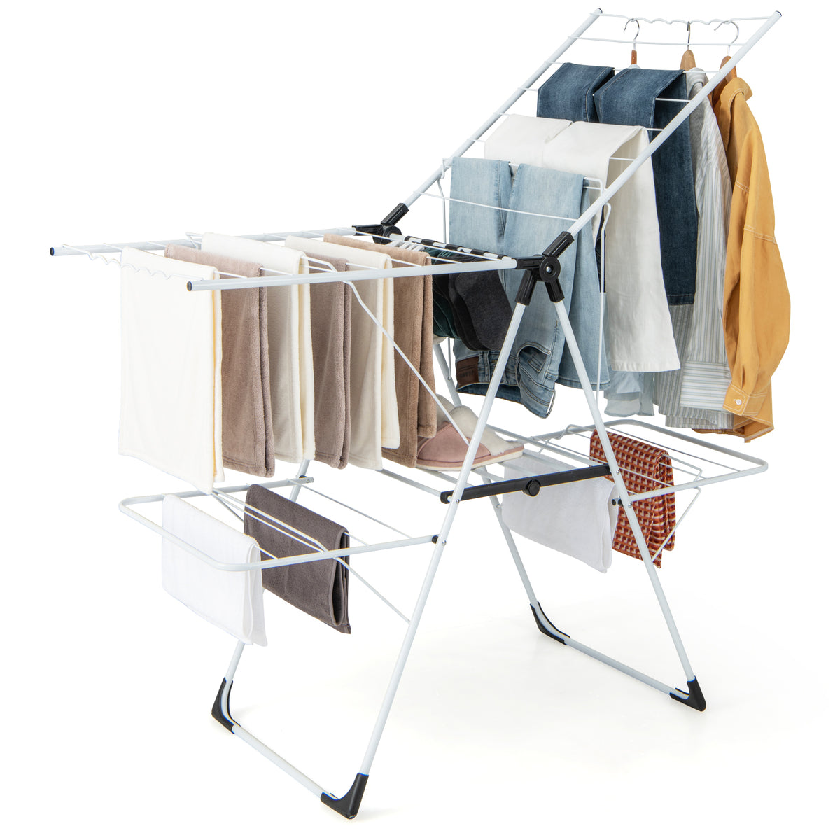 2-Level Laundry Drying Rack with Adjustable Wings & Sock Clips