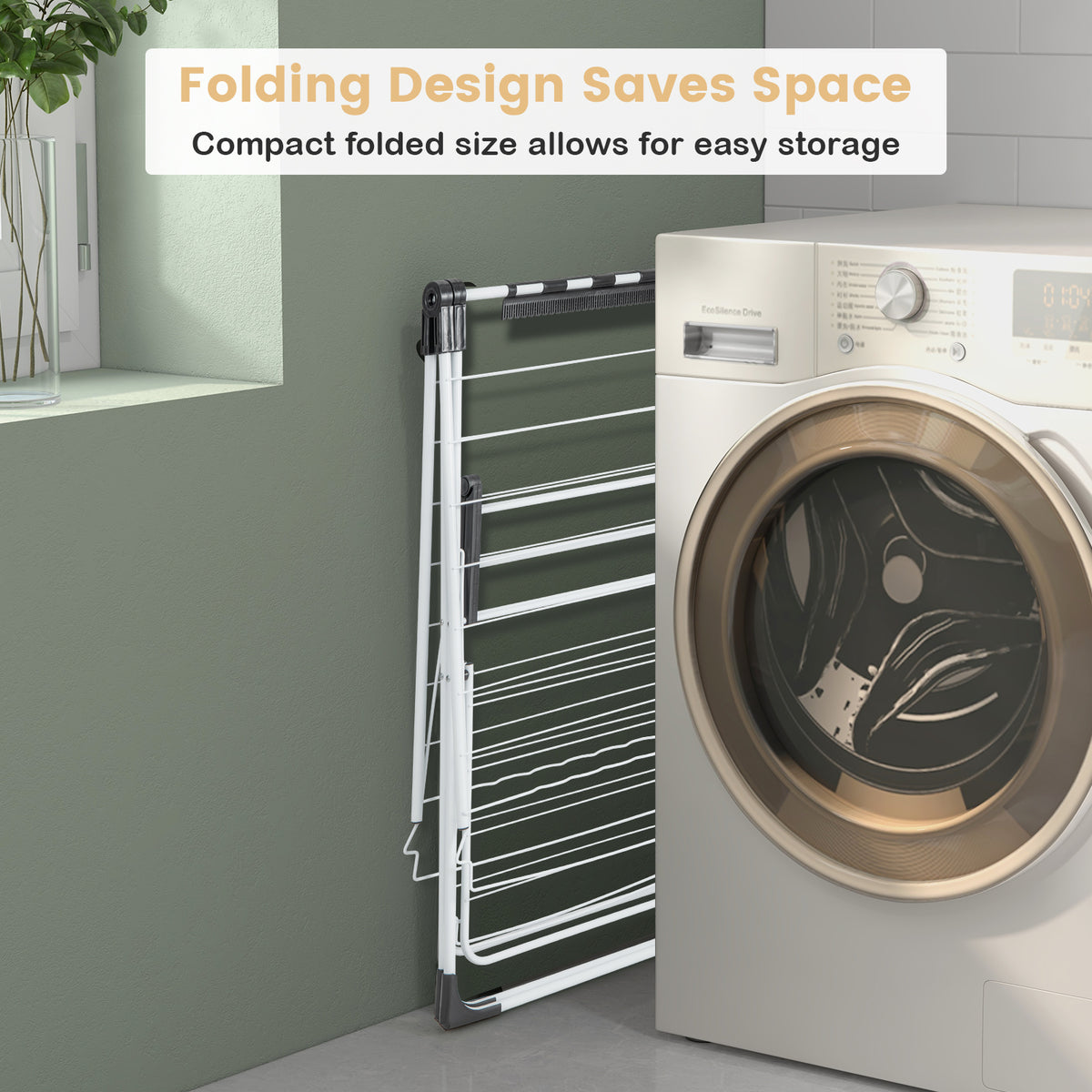 2-Level Laundry Drying Rack with Adjustable Wings & Sock Clips