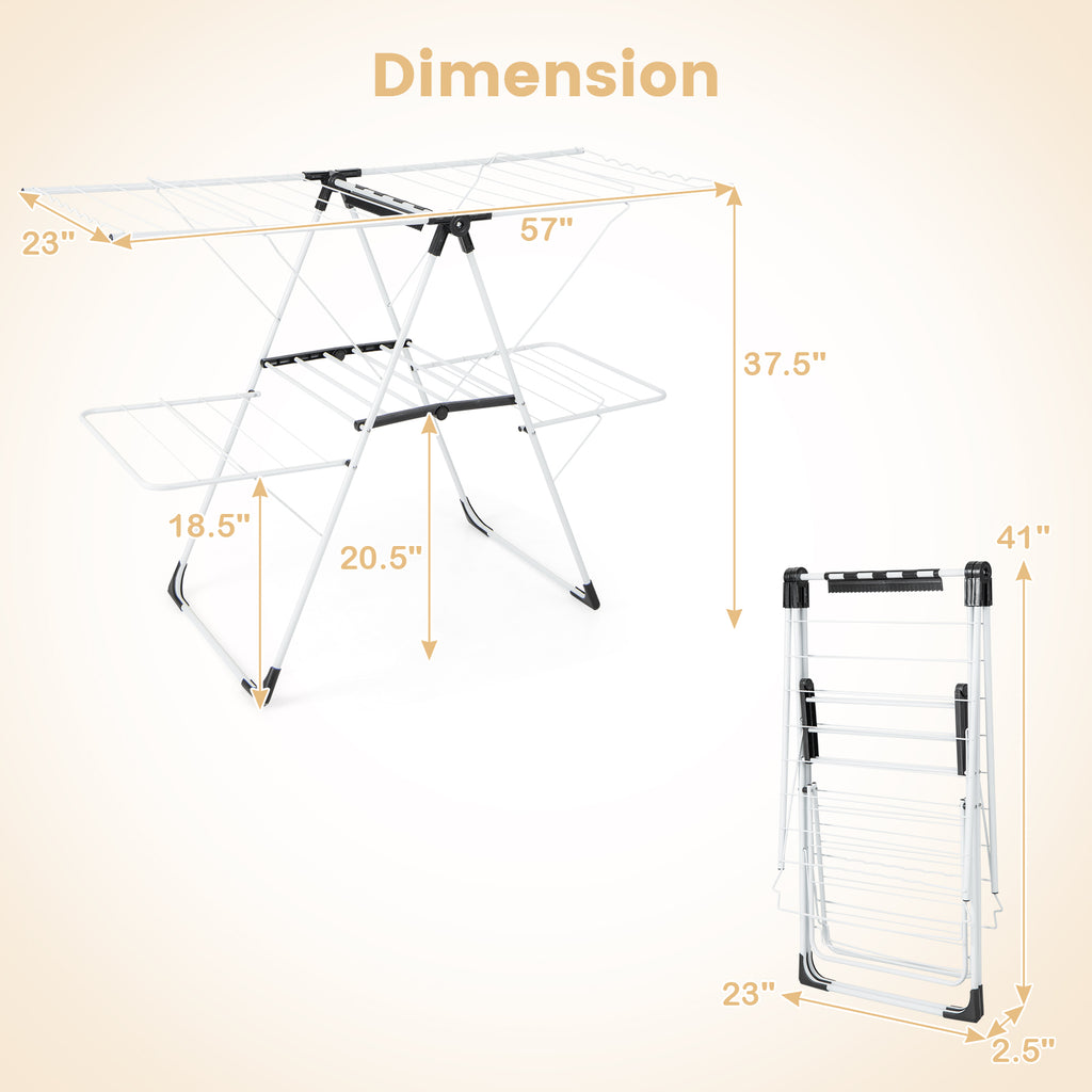 2-Level Laundry Drying Rack with Adjustable Wings & Sock Clips