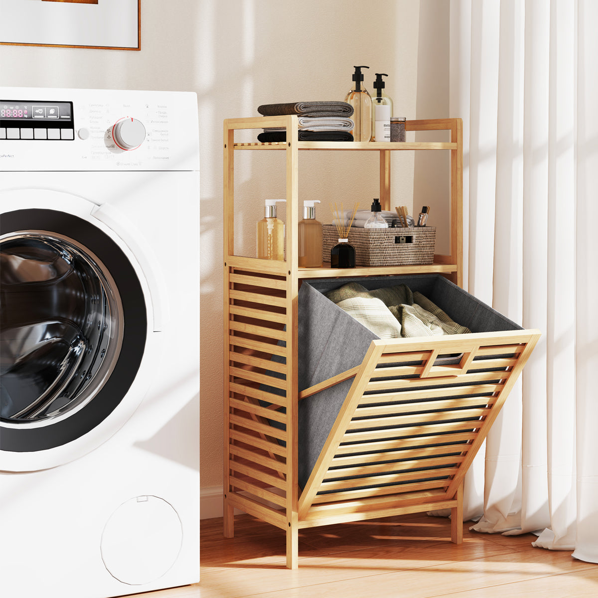 2-Tier Tilt out Laundry Hamper with Foldable and Removable Basket
