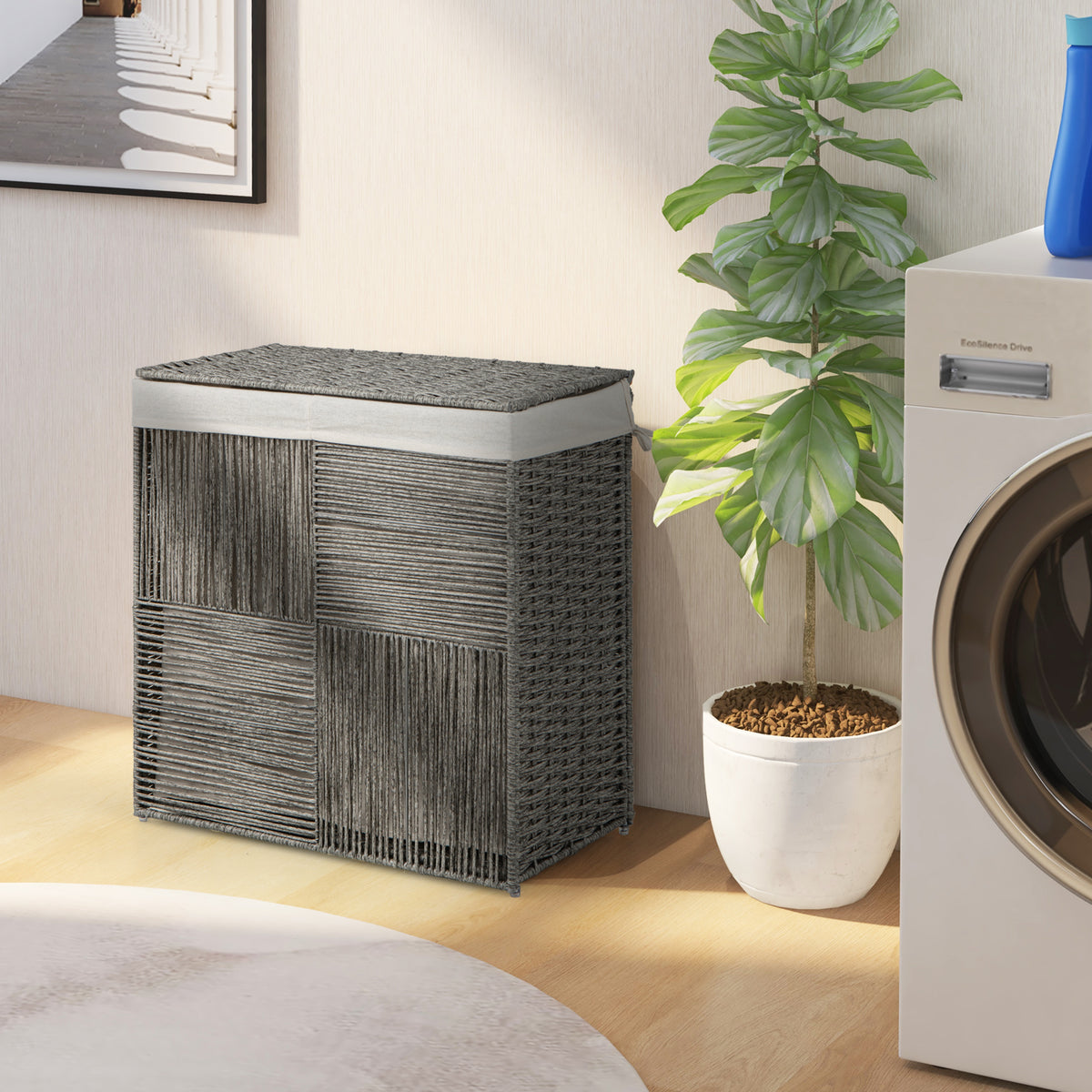 PP Rattan Laundry Hamper with Removable Liner - 29 Gallons, Gray