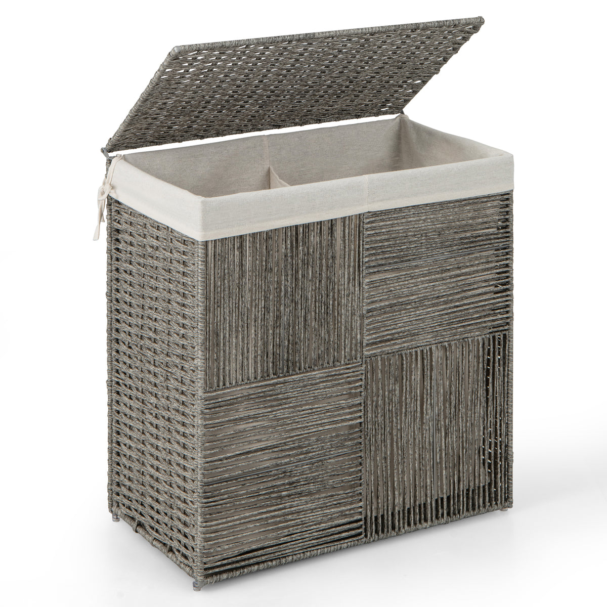 18.5 Gal Laundry hamper with Lid 2-Section 2 Lockable Wheels