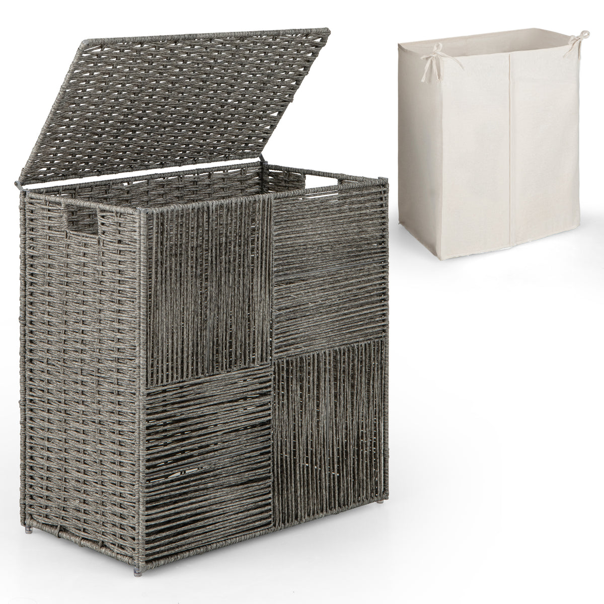 PP Rattan Laundry Hamper with Removable Liner - 29 Gallons, Gray