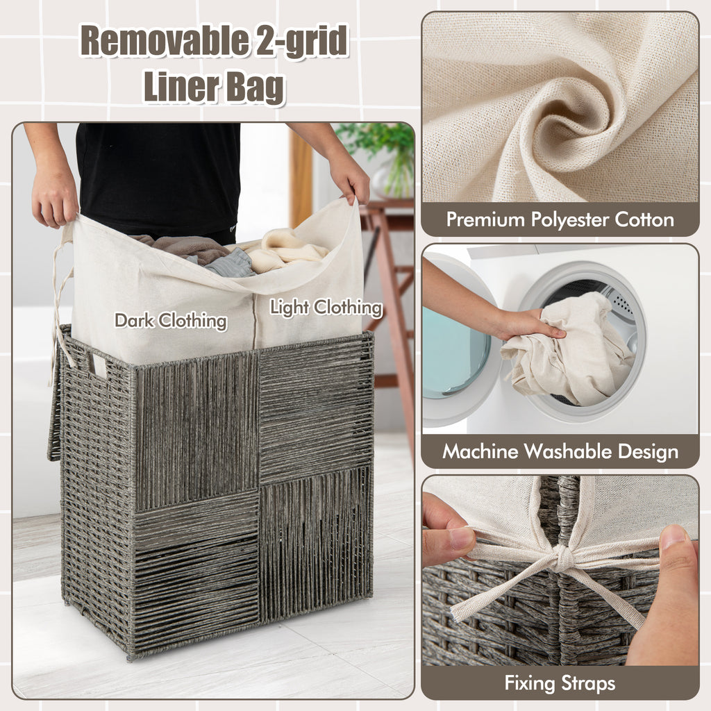 PP Rattan Laundry Hamper with Removable Liner - 29 Gallons, Gray