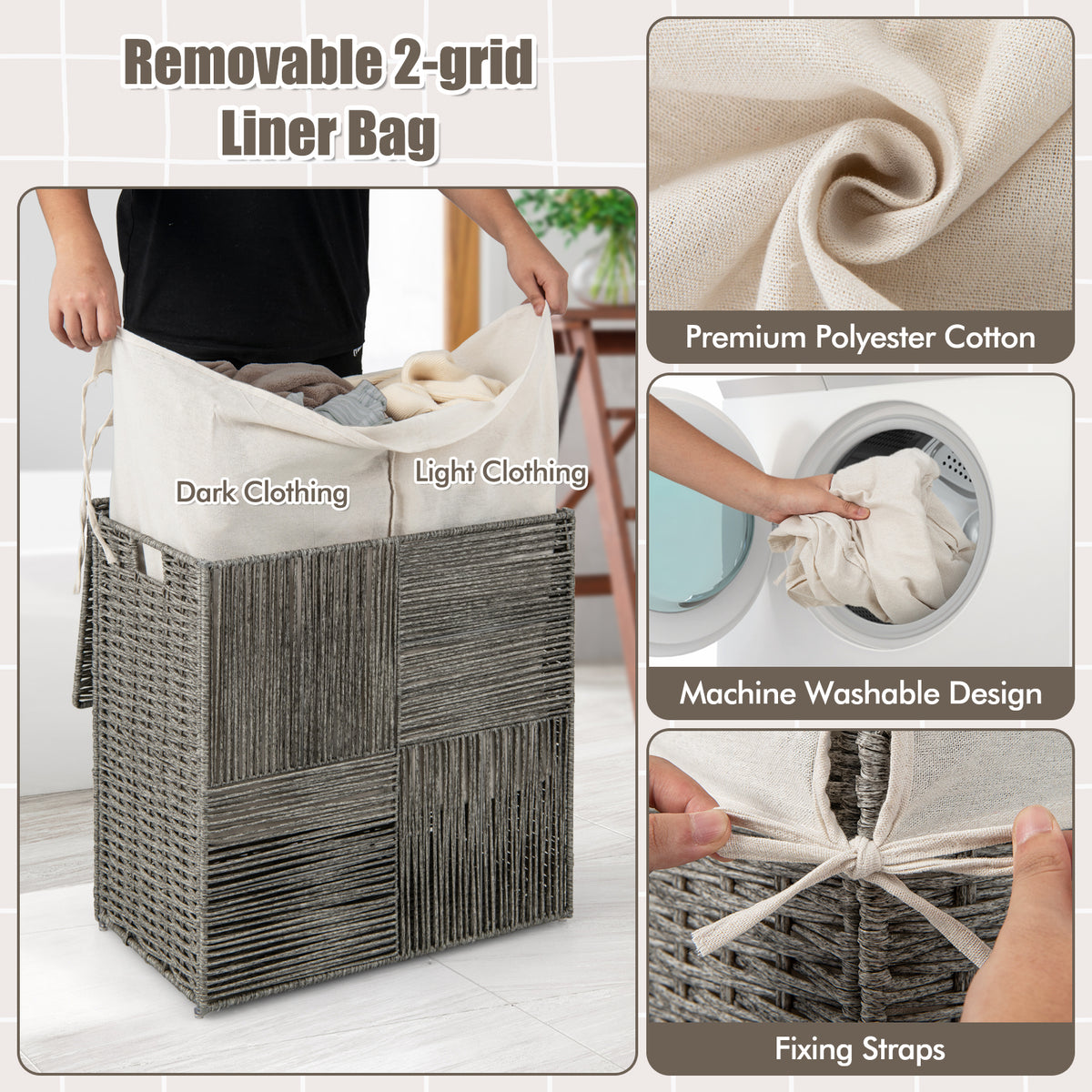 PP Rattan Laundry Hamper with Removable Liner - 29 Gallons, Gray