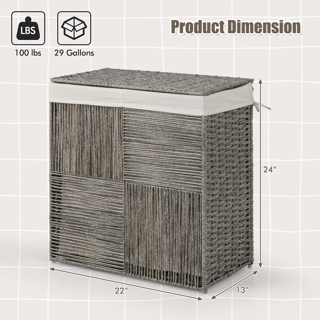 PP Rattan Laundry Hamper with Removable Liner - 29 Gallons, Gray