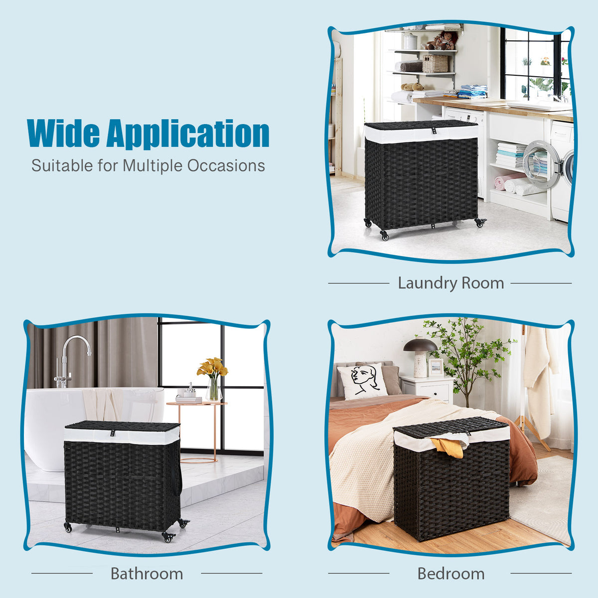 Laundry Hamper with Wheels and Lid - Black
