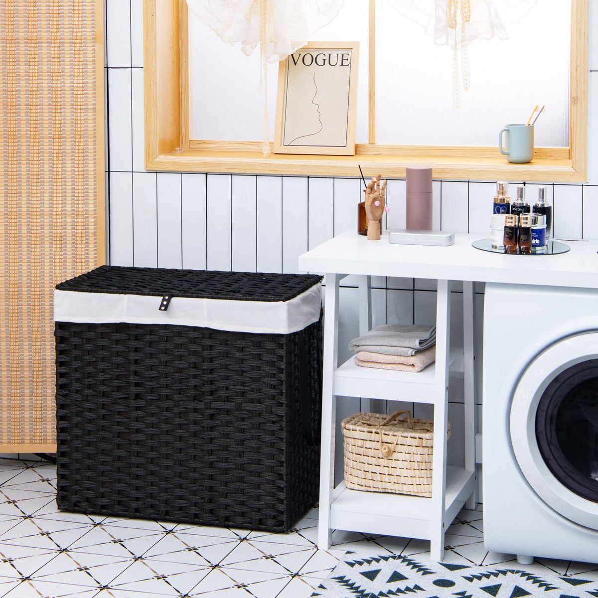 Laundry Hamper with Wheels and Lid - Black