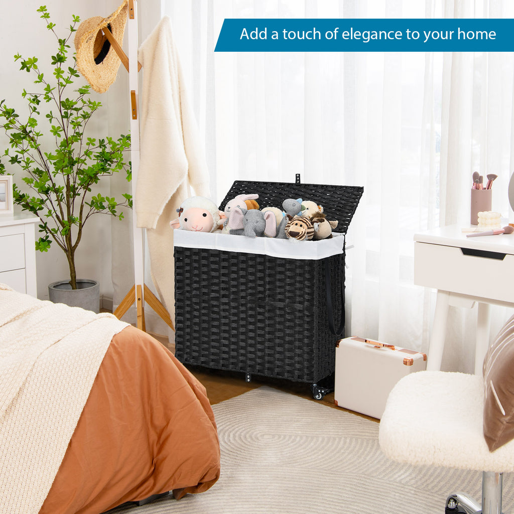 Laundry Hamper with Wheels and Lid - Black