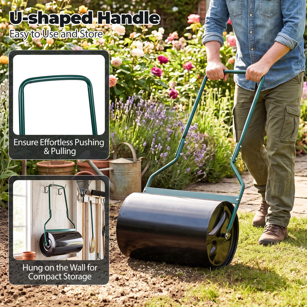 Lawn Roller 12 Gallon Water/Sand Filled Garden Drum with U-shape