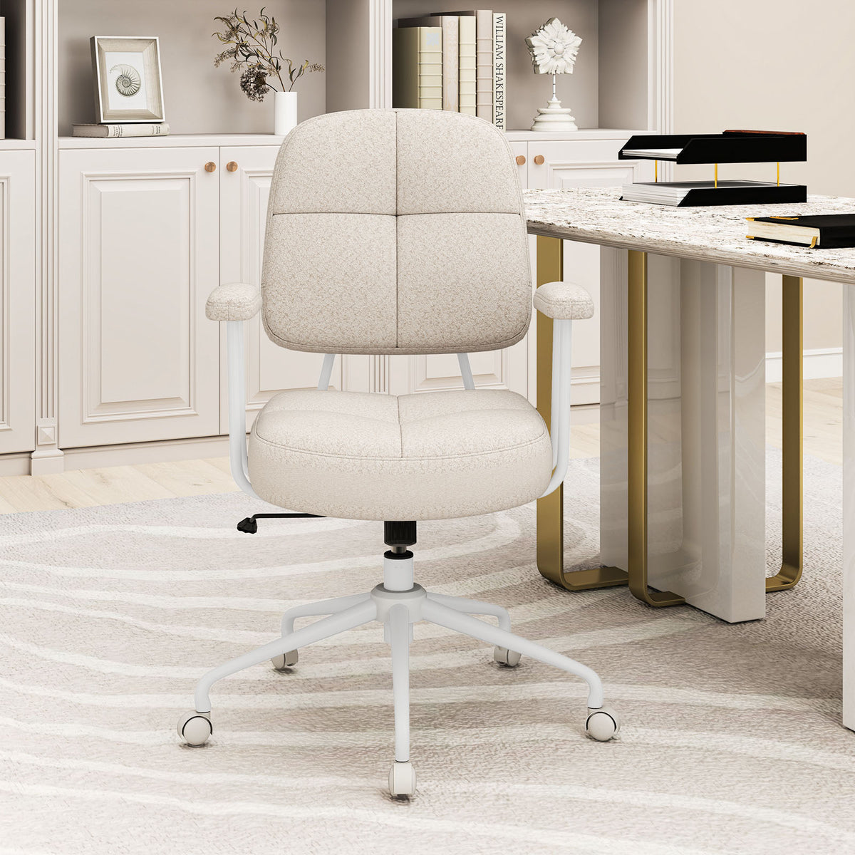 Ergonomic Upholstered Task Office Chair with Cushioned Back – Beige