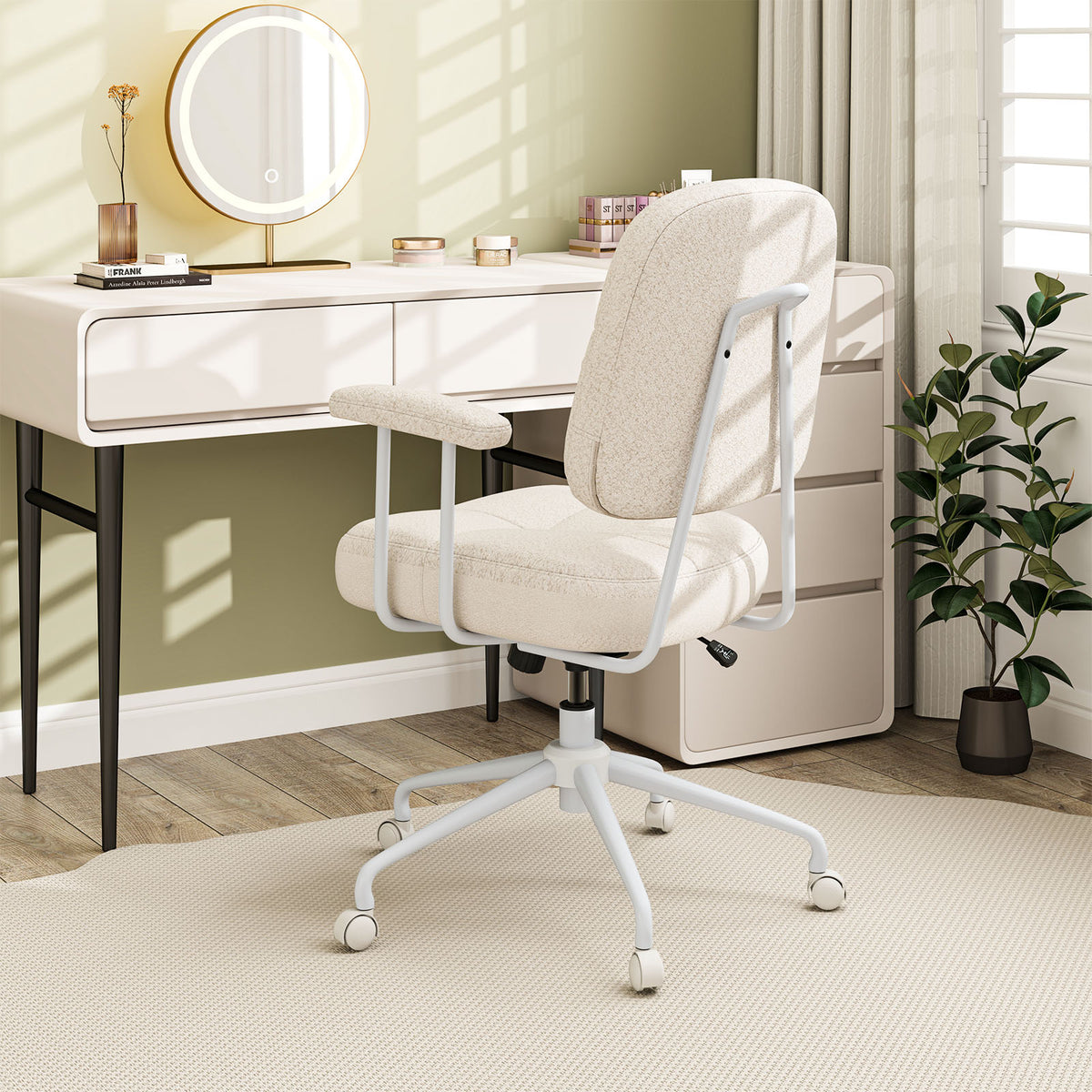 Ergonomic Upholstered Task Office Chair with Cushioned Back – Beige