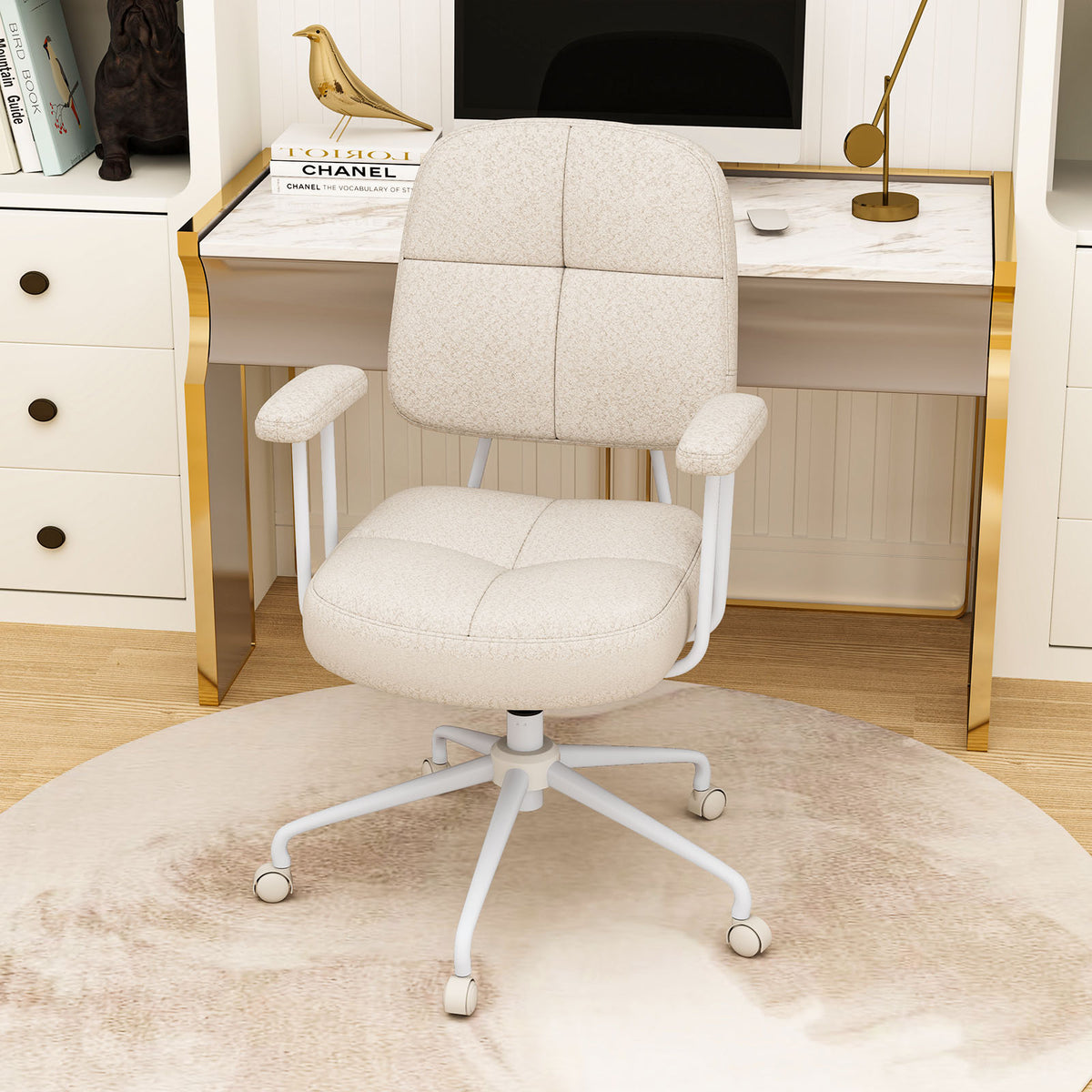 Ergonomic Upholstered Task Office Chair with Cushioned Back – Beige