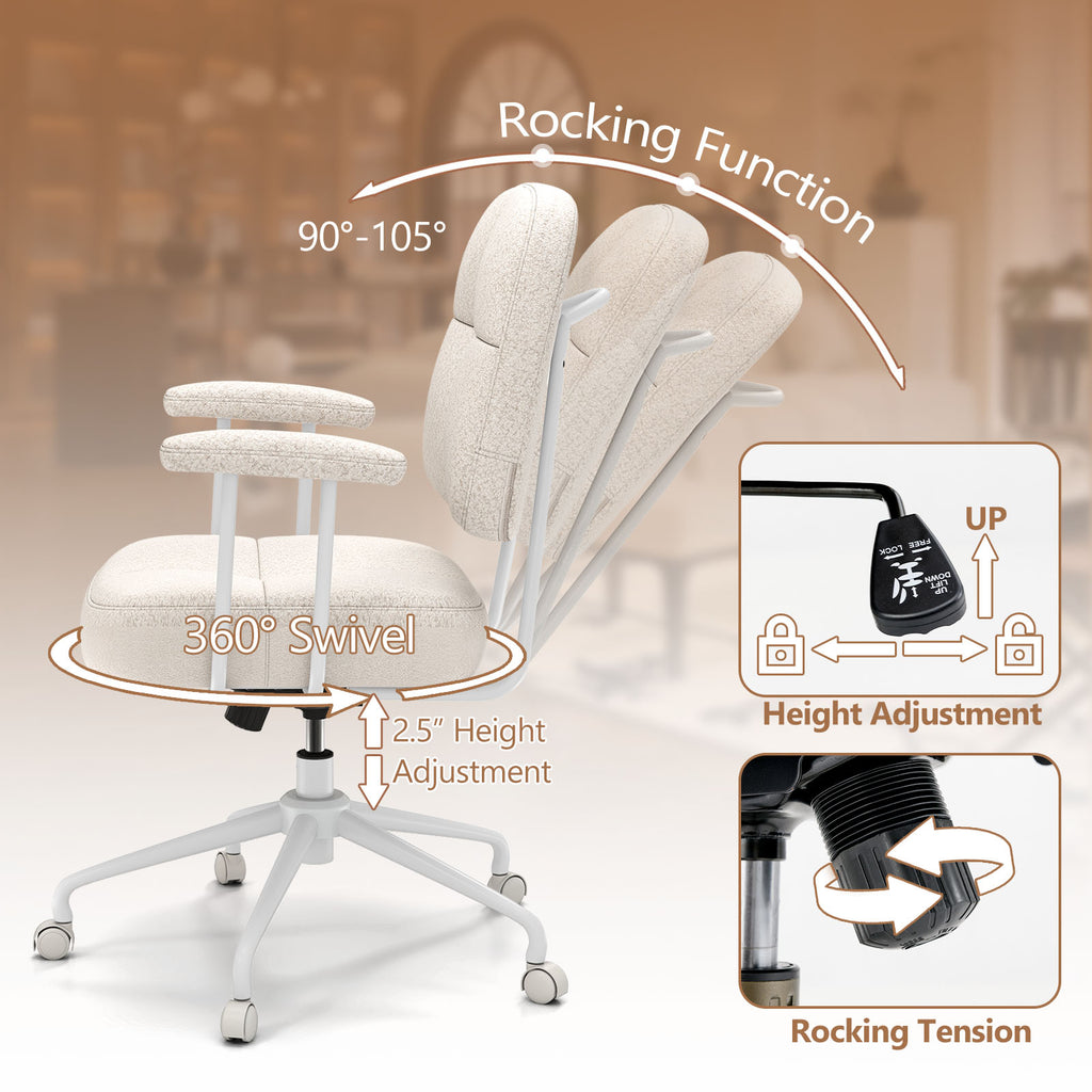 Ergonomic Upholstered Task Office Chair with Cushioned Back – Beige