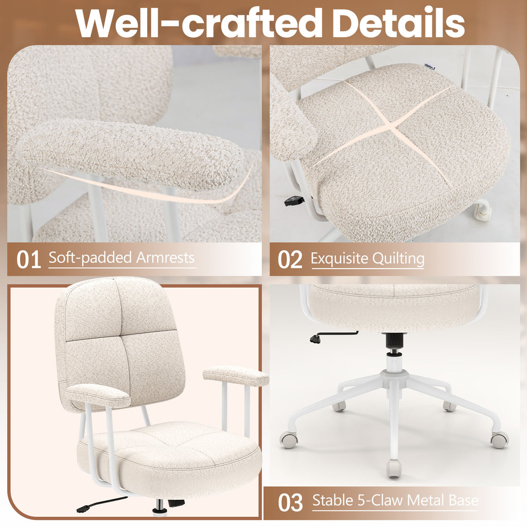 Ergonomic Upholstered Task Office Chair with Cushioned Back – Beige
