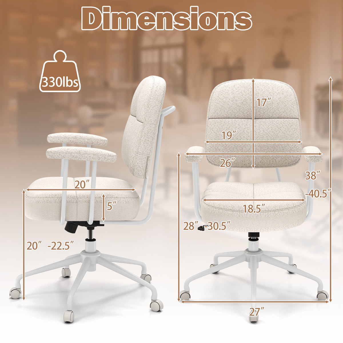Ergonomic Upholstered Task Office Chair with Cushioned Back – Beige